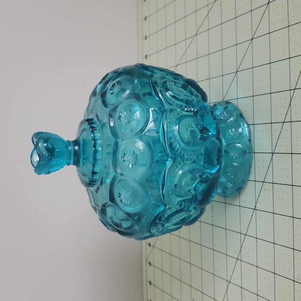 LE Smith Moon and Stars blue large covered candy compote dish